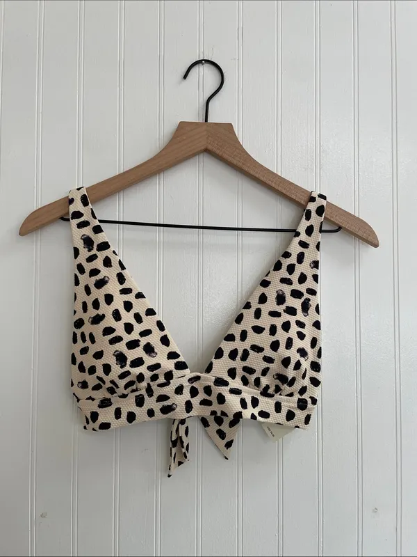 AERIE Pique Triangle Tie Back Bikini Swim Top Abstract Dot Size S NWT - Image 4