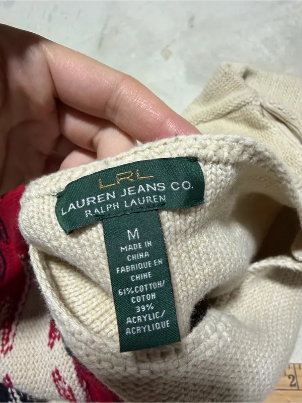Ralph Lauren jeans co Cream Aztec Pattern Knit Sweater medium - Image 10