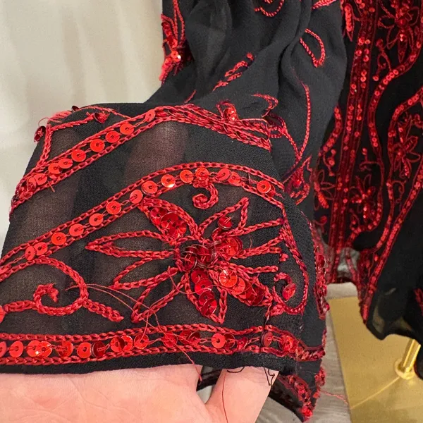 Free People My Beloved Georgette Mini Dress Black Red Sequin Embroidered Fairy 8 - Image 15