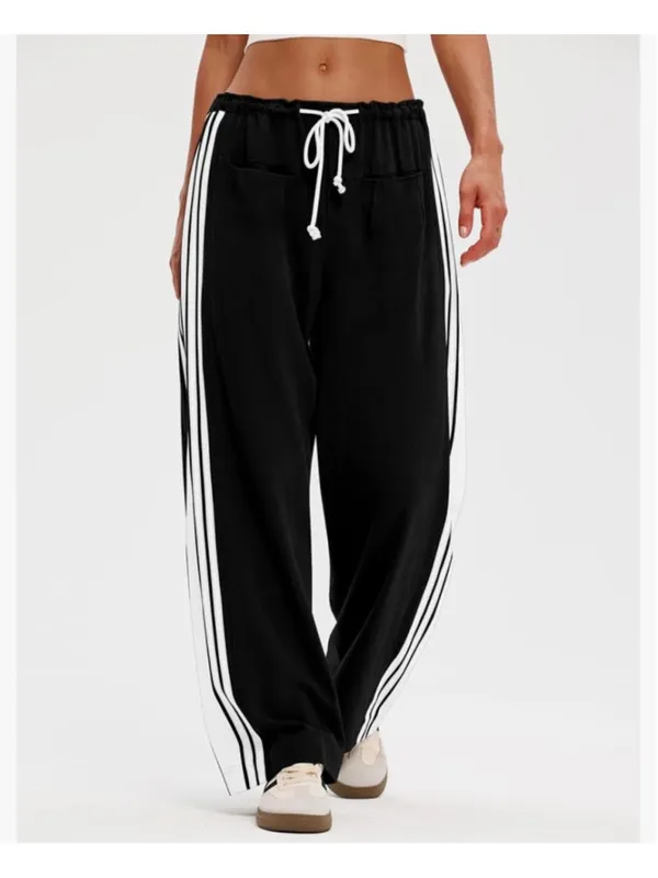 NEW Pants Wide Leg Side Striped Pants Drawstring XS Black - Image 5