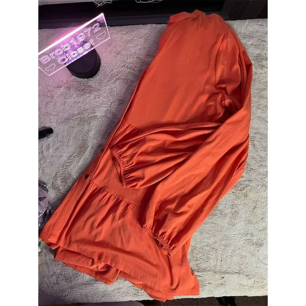 Chic Soul Wonderly Women's XL Orange Button-Up Tunic Top Long Sleeve Casual - Image 6