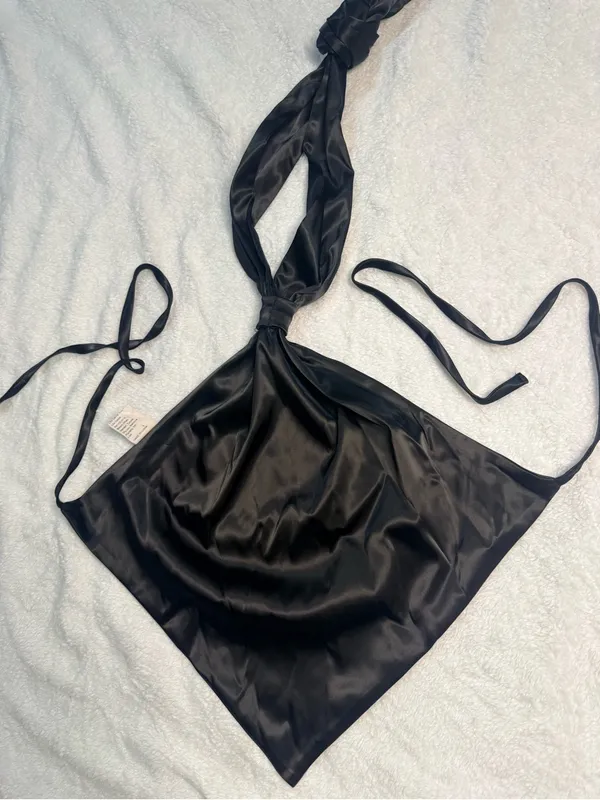 SHEIN Black Satin Backless Halter I Dress with Bow Ti M - Image 4