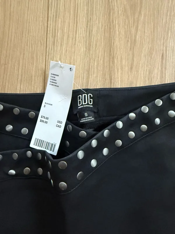 New bought for $79 Black studded BDG mini skirt with silver studs along the side, size S #punk #edgy - Image 2