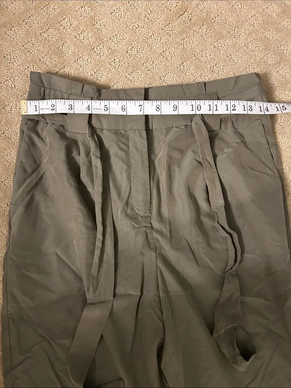 Express Olive Tie-Belt Paperbag Pants, Small - Image 4