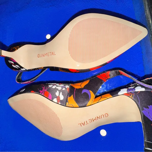 GunMetal‎ Floral Pointed Toe Kitten Heel Size 7 Y2K Pop Art Pumps comfortable - Image 5