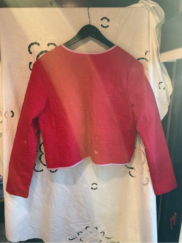 TCEC Quilted Linen Blend Cropped Jacket Pink Trim Preppy Cottagecore L - Image 3