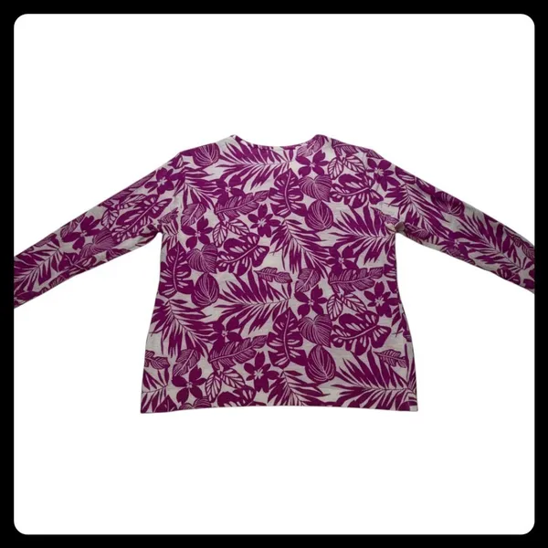 LOFT Cardigan Women XL Purple White Tropical Floral Button Front Sweater - Image 6