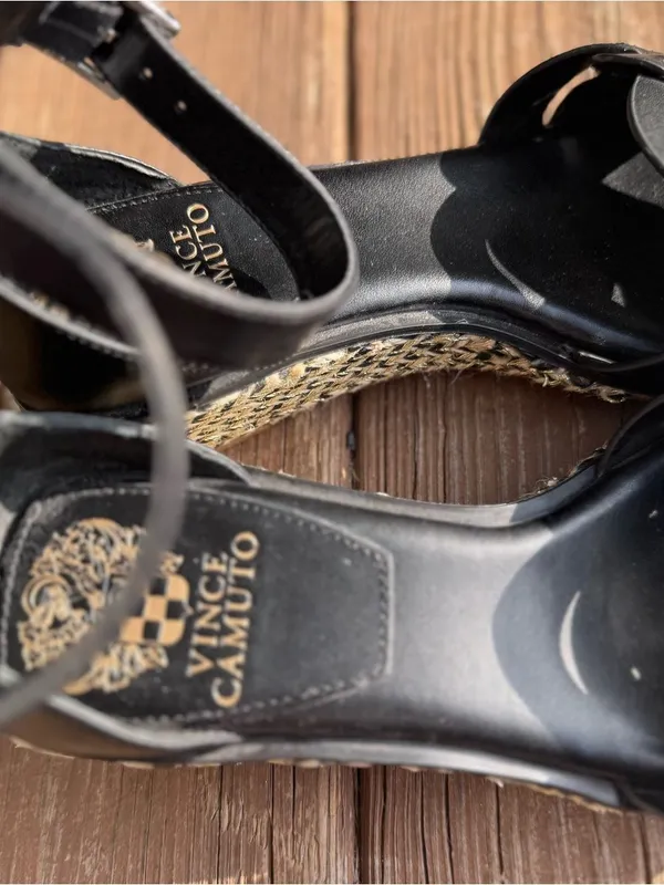 Vince Camuto Black Braided Square Toe Heels Ankle Strap Sandals - Image 4