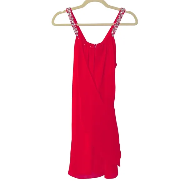 Hailey Logan Neon Orange Prom Dress Womens 4 Short Draped Barbie Mini Rhinestone - Image 2