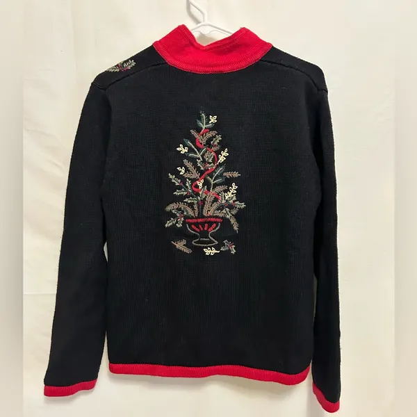 Vintage 90’s‎ Christmas Tree Embroidered Zip Front Holiday Cardigan Size PL - Image 5