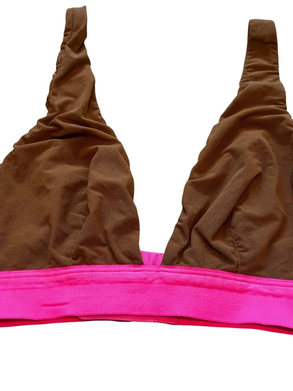 Aerie Smoothez Bralette Seamless Size Medium Tan Hot Pink Casual Loungewear - Image 2