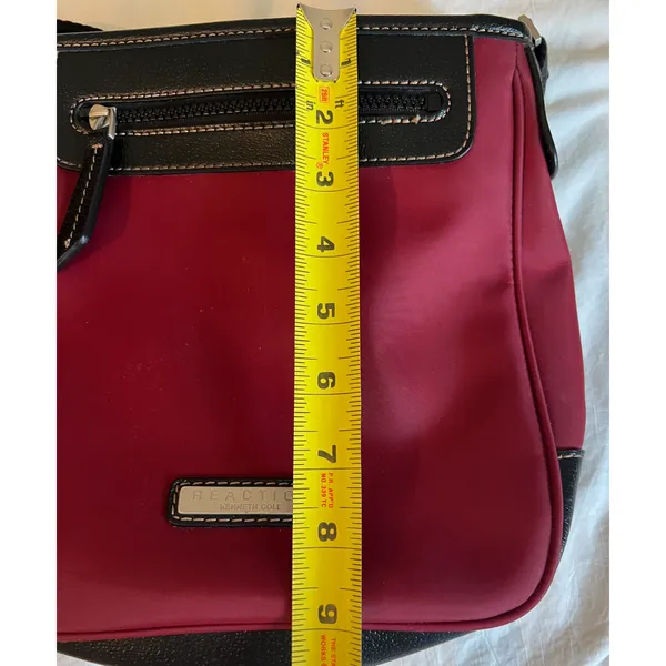 Kenneth Cole Reaction Purse Crossbody Burgundy Red Black Nylon Square Pockets - Image 8