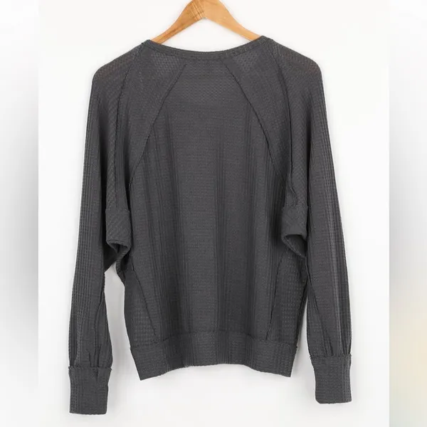 Lulus Chill Time Waffle Knit Long Sleeve Top in Charcoal Grey size M - Image 2