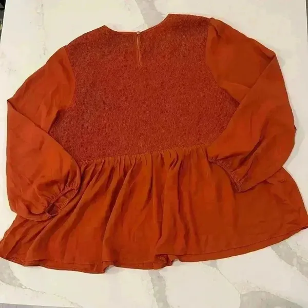 Cato Burnt Orange Smocked Peplum Blouse Women’s 22/24W Keyhole Back Scoop Neck - Image 4