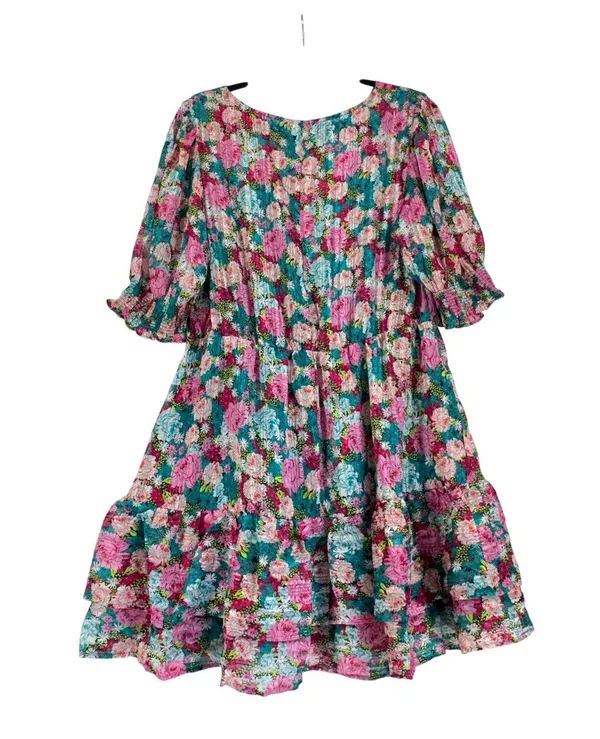 Melloday XL floral puff sleeve dress tiered ruffle cottagecore boho garden - Image 3
