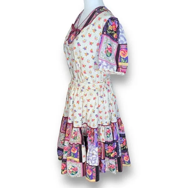 Vintage Handmade Square Dancing Skirt Set Purple Pansy Floral Printed Midi‎ - Image 4