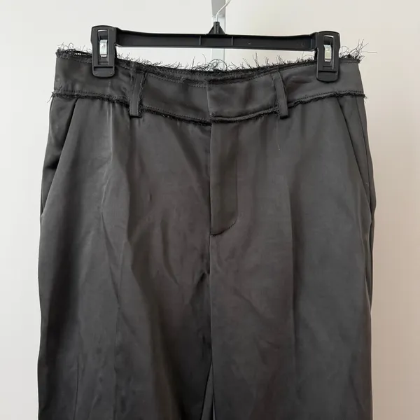 Zara‎ S Black Satin Frayed Waist Tapered Ankle Pants Preppy Classic Minimalist - Image 2