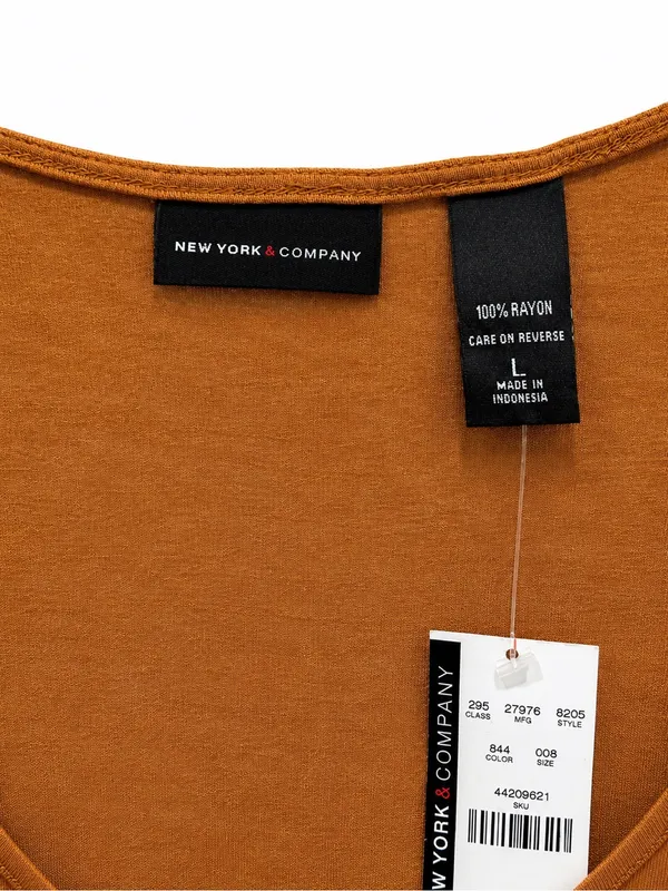 NWT New York & Company Chain Print Sleeveless Tank Top Tunic Large Camel Rayon - Image 3