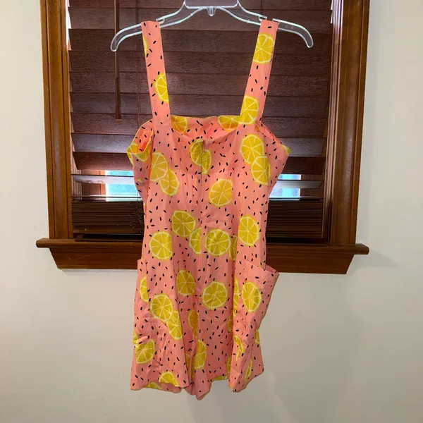 NWT $148 Anthropologie x Hutch Pink Lemon Short Front Patch Pockets Overalls S - Image 4