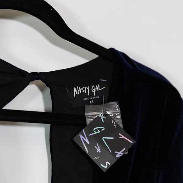 NEW Nasty Gal Velvet Velour Cut Out Long Sleeve Cocktail Party Mini Dress Blue - Image 2