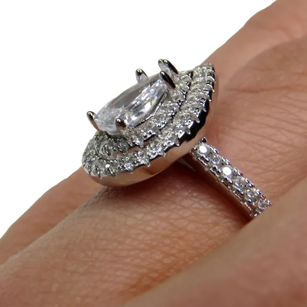 Macy's Silver Teardrop Diamond Cubic Zirconia Halo Ring S 925 Size 8 - Image 5