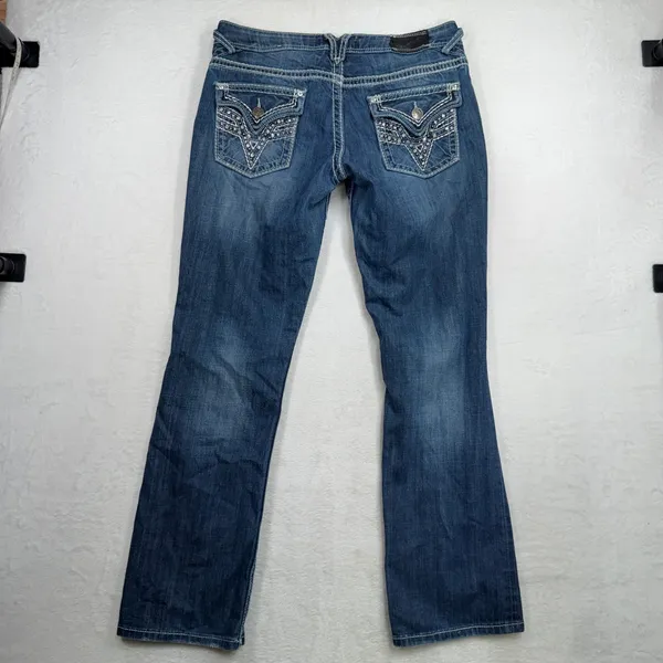 Vigoss 11 / 31 Jeans Bootcut Embellished Rhinestone Flap Pocket Medium Wash Blue - Image 11
