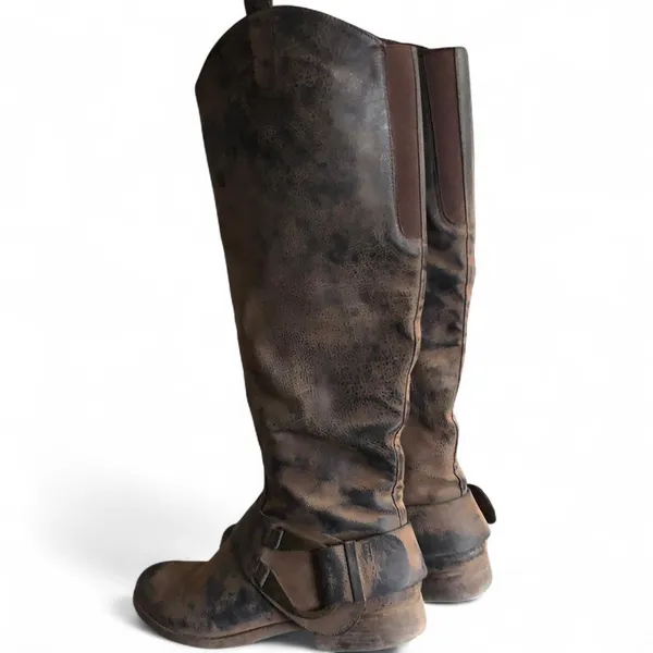 Y2K Brown equestrian goth riding harness preppy knee high boots buckles western distressed whimsygoth boho festival indie hippie #campus #streetwear #gorpcore #acubi #subversive black brown Sz 10M - Measurement in pics - Image 4