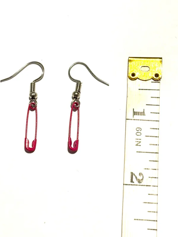 Pink safety pin earrings for a Punk vibe - Image 2