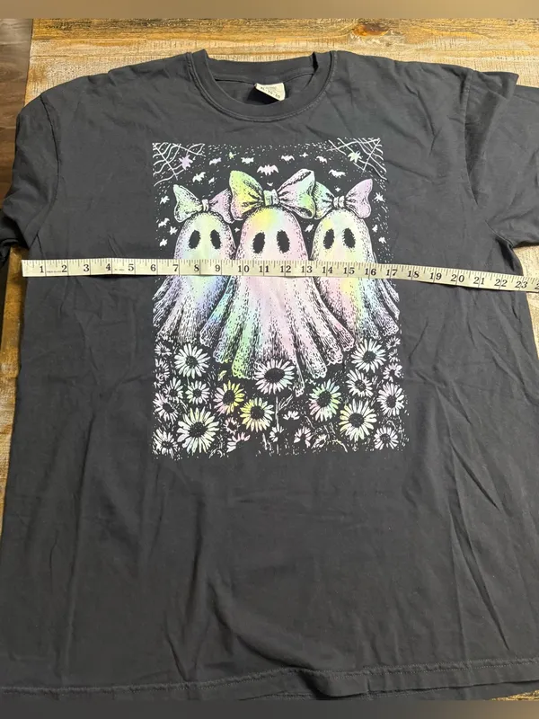 Comfort Colors Black Tee with Pastel Iridescent Ghosts - Image 5
