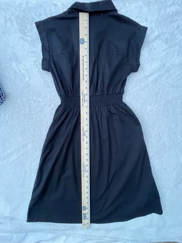 Black Button-Front Shirtdress with Smocked Waist‎ - Image 11
