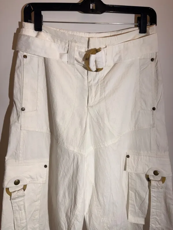 Free People Tidal Wave Cropped Cargo Culotte Pants O Ring Linen Size 0 - Image 11