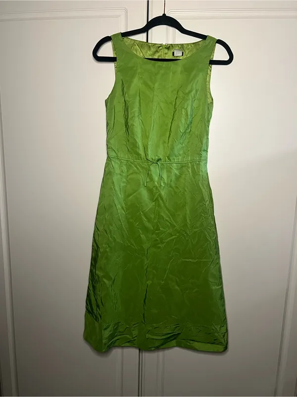 Vintage Y2K J.Crew 100% Silk Chartreuse Green Dress - Image 5