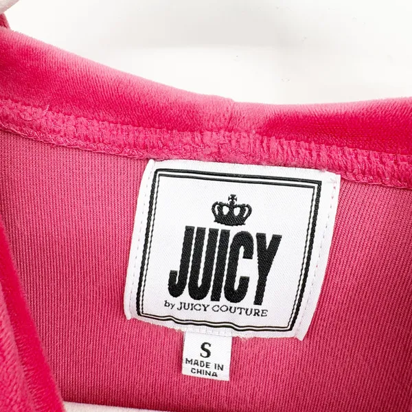 Juicy Couture Womens Hot Pink Velour Rhinestone Y2K Bling College Hoodie Size S - Image 4