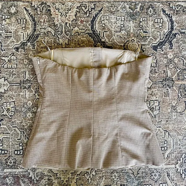 NWT Zara Checkered Plaid Covered Button Corset Strapless Top in Tan - S - Image 8