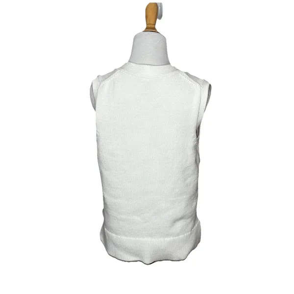 Ann Taylor Sweater Vest White Cable Knit V-Neck Pullover Layering Size Medium - Image 4