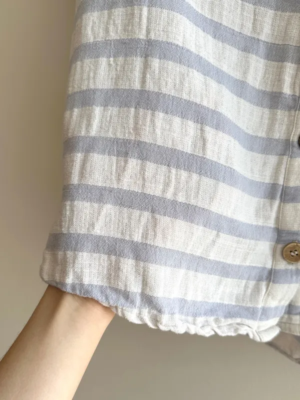 By Together Short Sleeve Button Down Striped Shirt, White/Periwinkle, Size Small - Image 11