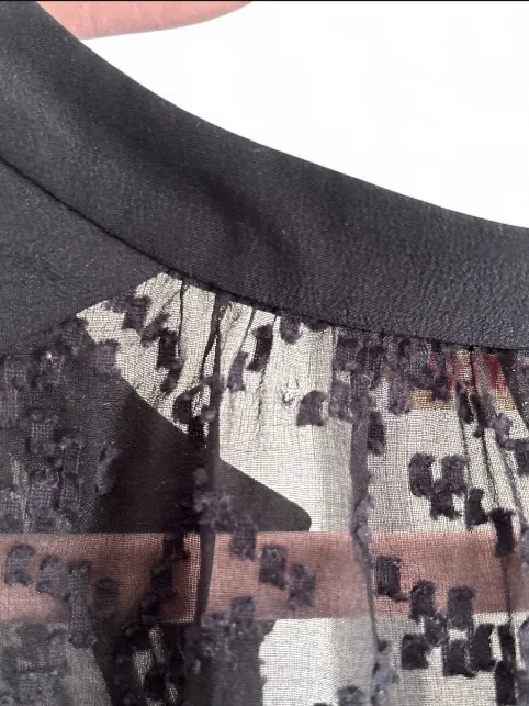 Rebecca Taylor Y2K Black Textured Button-Front Blouse Silk Blend Sheer Top Sz 4 - Image 6