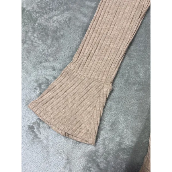Beige Ribbed Bodycon Dress Medium Boho Western Cowgirl Waist Cinch Minimalist - Image 3