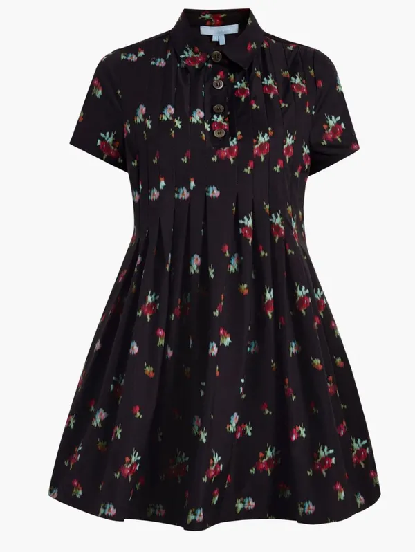 Hill House The Rosalind Dress in Black Ikat Floral Taffeta - Image 3