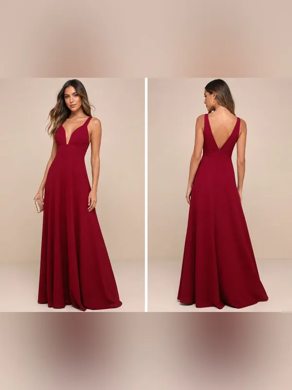 👗Lulus Burgundy Maxi Formal Dress NWT Deep V Sleeveless Gown Size M - Image 2