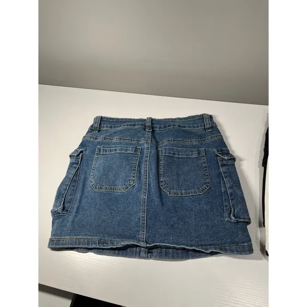 bundle love Tree Denim Cargo white Mini Skirt with Black‎ and blue skirt S Y2K - Image 13