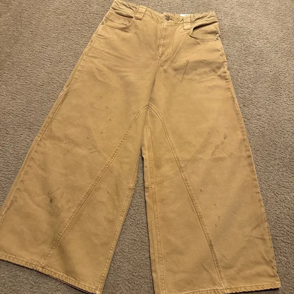 We The FREE PEOPLE Brown CHILL VIBES Dropped WIDE LEG Distressed Bootcut 30” NEW - Image 3