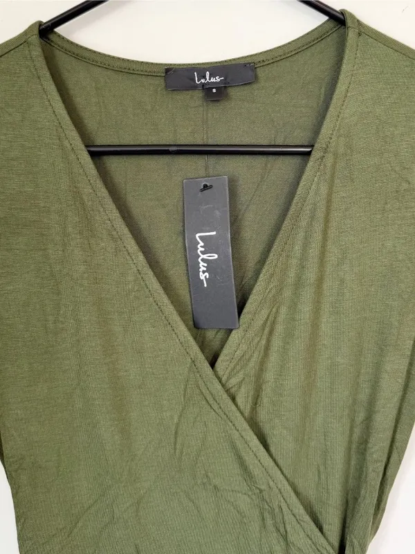 NWT Lulus Garden District Olive Green Wrap Maxi Dress - Size: Small - Image 3