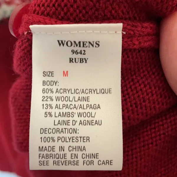 Woolrich Ruby Red Henley Sweater Medium Fair Isle - Image 5