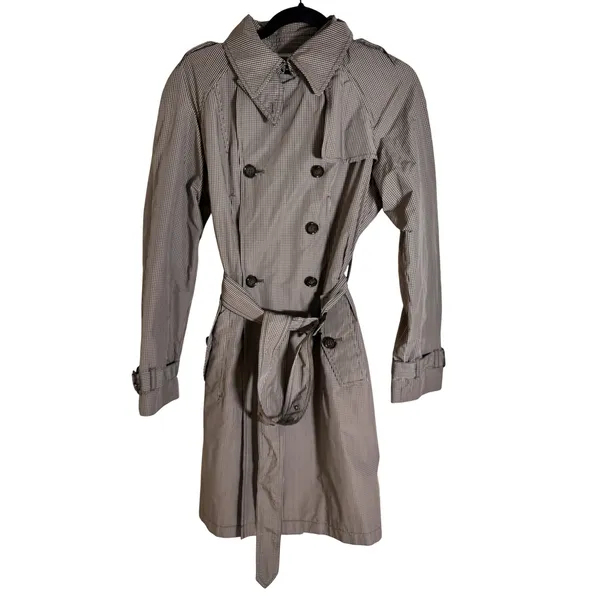 Banana Republic Gingham‎ Trench Raincoat Medium Belted Double Breasted Coat - Image 3