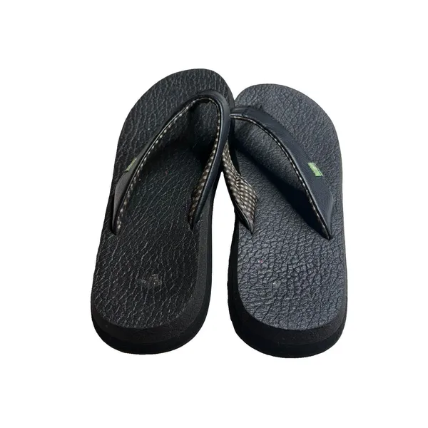 Sanuk Black Thong Flip Flops Slip on Yoga Mat Size 9 Womens Beach Summer - Image 4