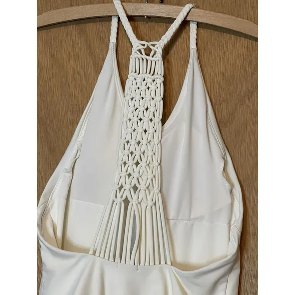 Aerie Women Medium Macrame Halter‎ Top One Piece Swimsuit White - Image 7