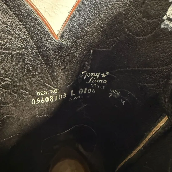 Vintage Tony Lama Cognac & Black Leather Inlay Cowboy Boots Size 7 RARE - Image 6