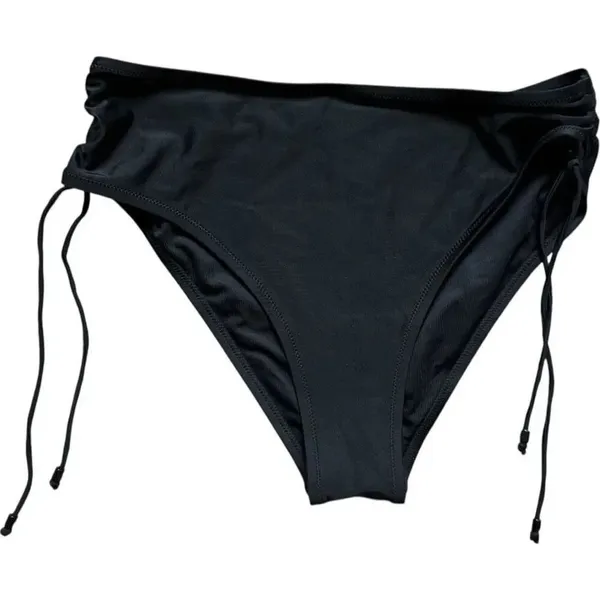 NWT Womens Cupshe Pure Black Standard Ruched Side Tie Bikini Bottoms - Sz L - Image 2