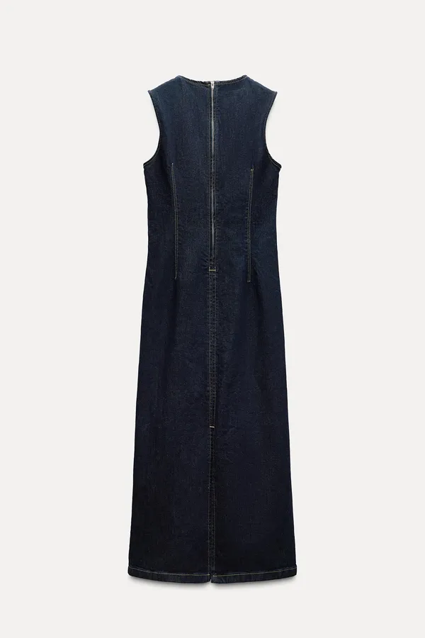 Zara Dark Blue Denim Z1975 Jean Midi Maxi Sleeveless Trendy Dress - Image 11
